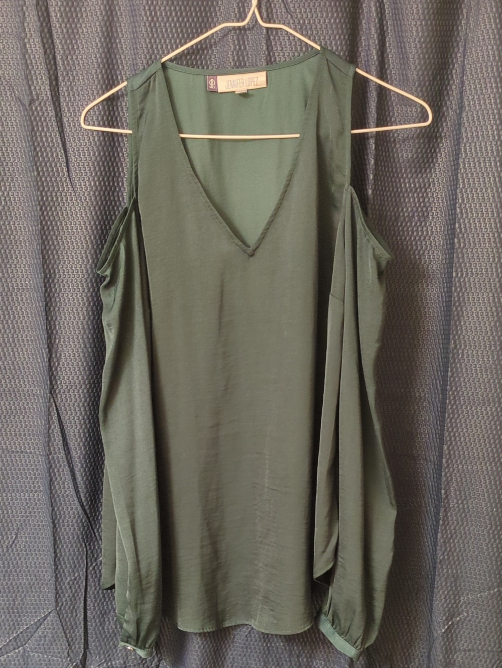 Jennifer Lopez Dark Green Cold-Shoulder V-Neck Blouse